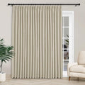 Macochico Extra Wide Full Blackout Linen Curtains for Sliding Door Beige Pinch Pleated Linen Curtains 96 Inches Long for Bedroom Living Room Farmhouse with Tieback 120”Wx96”L 1 Panel