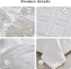 7 Pieces Tufted Bed in a Bag King Comforter Set with Sheets White, Soft and Embroidery Shabby Chic Boho Bohemian, Luxury Solid Color with Diamond Pattern, Jacquard Tufts Bedding Set for All Season