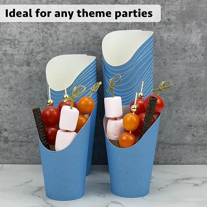 CAMKYDE 100 Pcs French Fries Holder, 12oz Disposable Paper French Fry Cups Blue Charcuterie Cups for all Occasions (12oz, Blue)