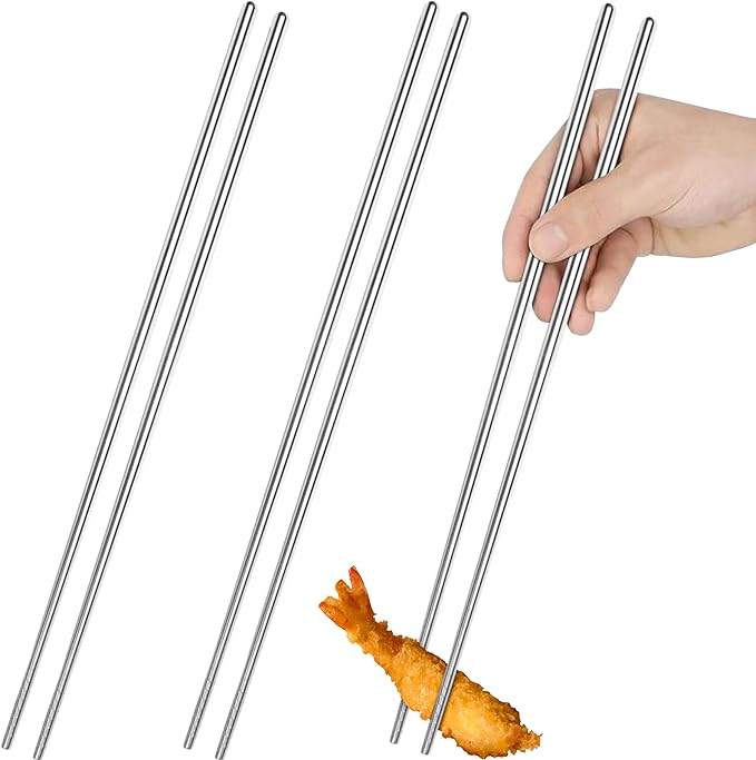 MyLifeUNIT Extra Long 14 Inch Japanese Hot Pot Chopsticks, Stainless Steel Cooking Frying Noodle Chopsticks (3 Pairs Set)