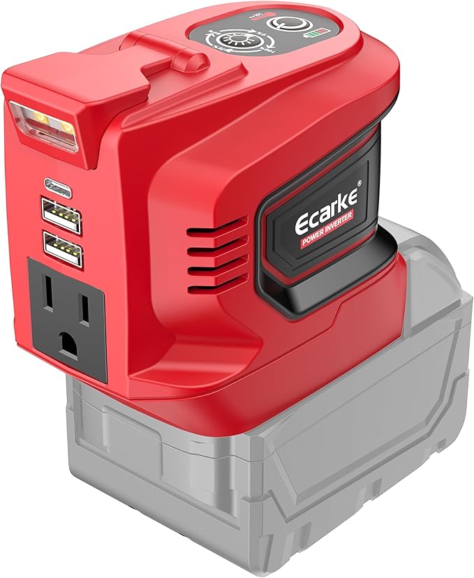 Power Inverter Compatible with Milwaukee 18V Battery,Ecarke Real 200W Portable Power Supply Inverter,DC 18V to AC 110V~120V Battery Station with 2 USB&AC Powered Outlet Phone Charger