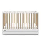 Graco Teddi 5-in-1 Convertible Crib with Drawer (White with Driftwood) – GREENGUARD Gold Certified, Crib with Drawer Combo, Full-Size Nursery Storage Drawer, Converts to Toddler Bed