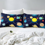 Erosebridal Outer Space Comforter Set Starry Sky Bedding Set King Size for Kids Boys Girls Room Galaxy Planet Space Duvet Sets Solar System Cartoon Down Comforter 3 Pieces with 2 Pillow Cases, Blue