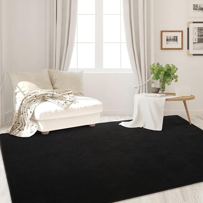 Area Rugs for Bedroom Living Room, 5x8 Black Super Soft Comfy Thickened Memory-Foam Indoor Carpets, Modern Aesthetic Minimalist Carpet for Boys Girls Adults Apartment Nursery Home Décor