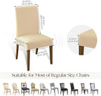 MOSAYT 100% Waterproof Dining Room Chair Covers Set of 6, Super Fit Stretch Jacquard Parson Chairs Slipcovers Removable Washable Chair Seat Protectors for Home, Kitchen, Banquet (Beige)
