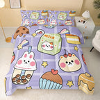 Kawaii Bear Comforter Set for Kids Teens Girls Women,Purple Bear Kids Comforter,1 Comforter with 2 Pillowcase, Microfiber 3 Piece Bedding Set,for All Seasons(Purple，King Size)