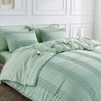 ENJOHOS Sage Green Full Size Comforter Set Boho Bedding Full for Teen Girls, 3 PCS Tufted Comforter with Pom Pom Design for All Season Lightweight Soft Microfiber Comforter with 2 Pillow Cases