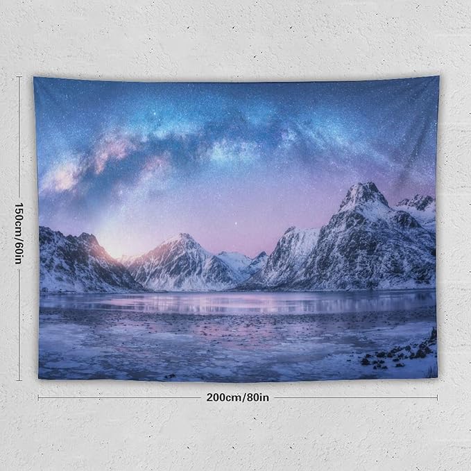 HZOHNAGO Mountain Tapestry Aurora Snow Mountain Sunset Pattern Printed Wall Tapestry Wall Hanging for Bedroom Living Room Dorm 80" W x 60" H