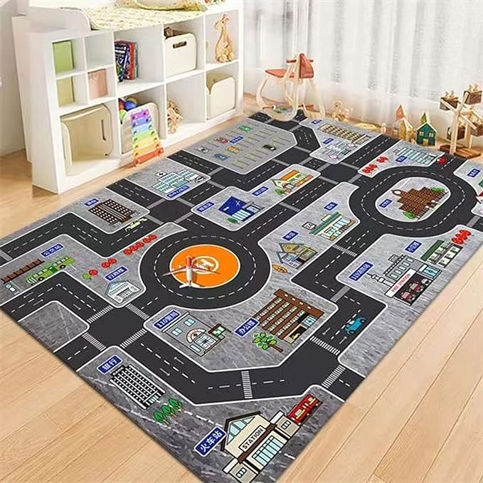 Kids Rug Play Mat Great for Playing with Cars and Toys,Educational Kid Road and Traffic City Life Carpet,Children Baby Fun Throw Rug for Bedroom Play Room,31X47Inch/80X120CM