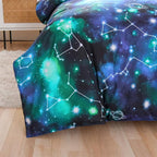 Holawakaka Tie Dye Constellation Print Ombre Comforter Set Full Size Girls Boys Gradient Galaxy Bedding Set (Black Green,Full)