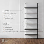 Nathan James Theo 6-Shelf Tall Bookcase, Wall Mount Bookshelf Wood Shelves and Metal Frame, Matte Black