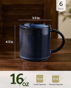 famiware Coffee Mug Set for 6, Star 16 oz Catering Mugs Cup Set with Handle for Coffee, Tea, Cocoa, Milk - Ceramic Stoneware Drinkware Set, Nebulas Blue