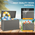 NUNU LAB 230 Gallon Large Resin Deck Box, Waterproof Outdoor Storage Box, Lockable Storage Bin for Patio Furniture, Garden Tools, Pool Accessories, UV-Resistant & All-Weather, Grey