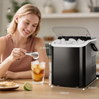 DUMOS Countertop Ice Maker with Handle, 26lbs/24H Portable Ice Machine, 9 Bullet Cubes Ready in 6 Mins, Self-Cleaning, Quiet Compact for Home, Kitchen, RV, Camping, Black
