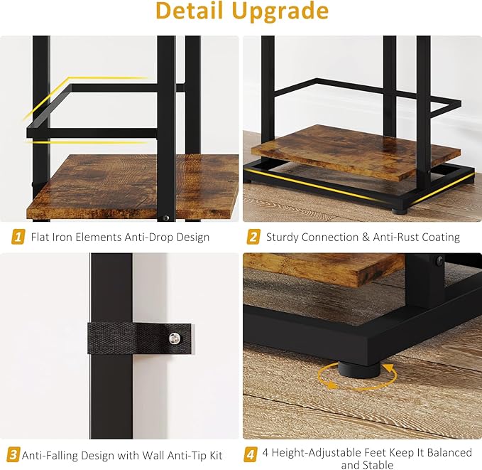 Bookshelf 5-Tier Book shelf - Narrow Wood Bookcase Tall Corner Book Shelves Storage Organizer Display Book Rack for Living Room Bedroom Office Home (Rustic Brown)