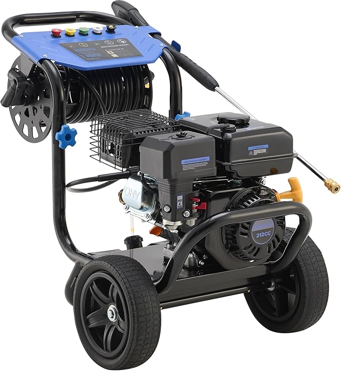 Gas Pressure Washer 3600 PSI, 2.3 GPM Heavy Duty High Power Washer,212CC Engine with 30FT Hose, Axial Aluminum Pump, Soap Tank, Spray Gun and Wand, 5 Quick Connect Nozzle (Blue)