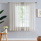 FMFUNCTEX Linen Sheer Curtains for Bedroom, Beige Curtains 45 inches Long for Living Room, Natural Flax Blend Window Draperies for Farmhouse Curtain, Rod Pocket 2 Panels