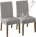 MOSAYT 100% Waterproof Dining Room Chair Covers Set of 2, Super Fit Stretch Jacquard Parson Chairs Slipcovers Removable Washable Chair Seat Protectors for Home, Kitchen, Banquet (Light Grey)