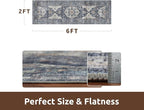 AMOAMI-2X6 Runner Rug-Washable Runners for Hallways-Soft Non Slip Bedside Rugs for Bedroom-Vintage Long Rug for Hallways Entryway Laundry Room Stair Kitchen Bathroom Blue
