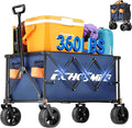 EchoSmile Collapsible Folding Wagon Cart 360lbs, Heavy Duty Garden Utility Cart with All Terrain Wheels, Large Capacity Outdoor Wagon for Camping, Beach, Shopping, Picnic (Blue Orange)