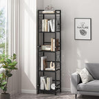 JSB 5 Tier Metal Bookshelf Bathroom Storage Standing Shelf Unit Kitchen Storage Organizer Display Rack Bookcases Shelves for Living Room, Bedroom, Office (Black, 5 Tier)