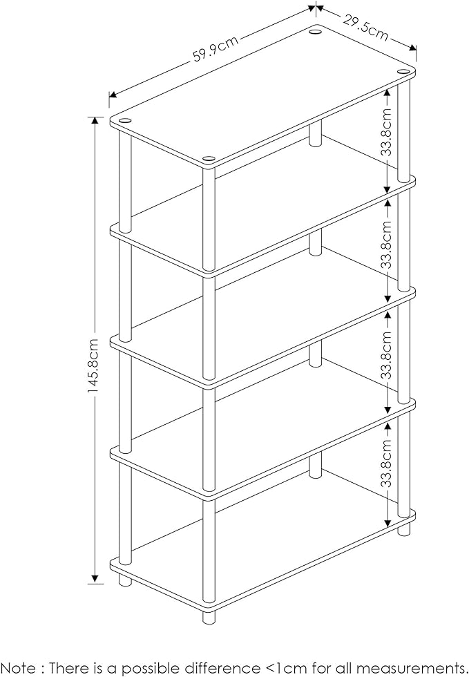Furinno Turn-N-Tube 5-Tier Multipurpose Shelf / Display Rack / Storage Shelf / Bookshelf, Round Tubes, Sonoma Oak/White