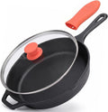 NutriChef 12-Inch Cast Iron Skillet w/Lid - Pre-Seasoned, Oven Safe, Nonstick, Cool-Touch Silicone Handle, For All Cooktops - NCCI12