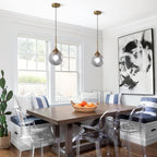 KCO Lighting 2 Pack Brass Gold Small 7.1” Smoky Glass Globe Pendant Lights | E26 Adjustable Cord for Sloped Ceilings, Mid Century Modern Gold Hanging Light Fixture for Kitchen Island Sink Dining Table