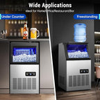 Amzgachfktch Commercial Ice Maker 120lbs/24H with 2 Water Inlet, Ice Maker Machine with 33lbs Storage, Auto Self-Cleaning, Under Counter/Freestanding Ice Maker for Home Shop Bar