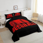 Erosebridal Kids Baseball Twin Size Bedding Set Red Black Sports Comforter Set for Boys Girls Teen,Reversible Black Quilt Comforter Soft Lightweight for All Season,1 Comforter and 1 Pillow Case