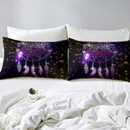 Erosebridal Dream Catcher Feather Comforter Set, Bohemian Mandala Down Comforter Queen Size for Kids Girls Boys, Starry Sky Galaxy Bedding Set Boho Tie Dye Exotic Flower Quilted Duvet, Purple