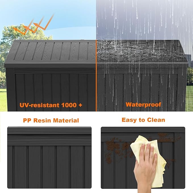 200 Gallon Large Deck Box,Resin Outdoor Storage Box with Lockable for Patio Furniture, Pool Accessories, Garden Tools Waterproof Outside Storage Box, Black