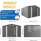 10x12x6.7FT Outdoor Storage Shed, Galvanized Steel Garden Shed with Lockable Door & Window, Waterproof Metal Tool Storage for Garden, Backyard, Patio, Lawn(Grey)