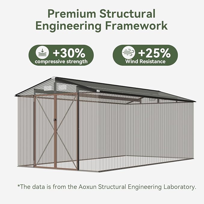 Aoxun 8'x15' Outdoor Metal Storage Shed with Lockable Door & Sloping Roof- Ideal for Tools, Garden Equipment & Bikes, Perfect for Patio Placement(Brown)