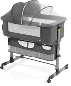 Bedside Sleeper Bedside Crib, Baby Bassinet 3 in 1 Travel Baby Crib Baby Bed with Breathable Net,Adjustable Portable Bed for Infant/Baby(Deep Grey)