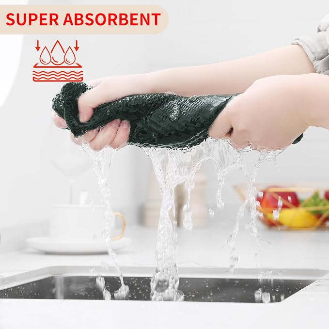 Homaxy 100% Cotton Waffle Weave Kitchen Dish Towels 4-Pack, Blackish Green | 13 x 28 Inches, Ultra Soft Absorbent Dish Towels, Quick Drying Cleaning Towels