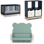 Delta Children babyGap Tate 4-in-1 Convertible Crib + Brannan Bear Bookcase with Bins + Brannan Bear Wall Shelf with 4 Hooks, Navy/Natural (Bundle)
