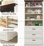 72" Tall Bookshlef with 3 Drawers, Farmhouse 4-Tier Bookcase with Adjustable Shlef, Wooden Storage Cabinet for Living Room, Kitchen, Home Office, Dining Room, White
