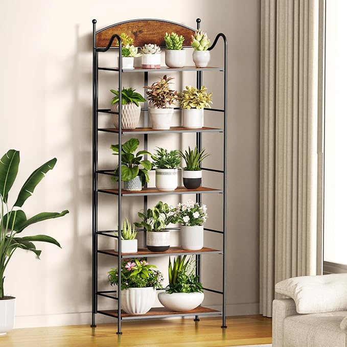Folding Bookshelf No Assembly, 5 Shelf Black Folding Bookcase, Industrial Tall Metal Collapsible Corner Book Shelf with Storage Shelves for Bedroom, Living Room, Home Office Organization