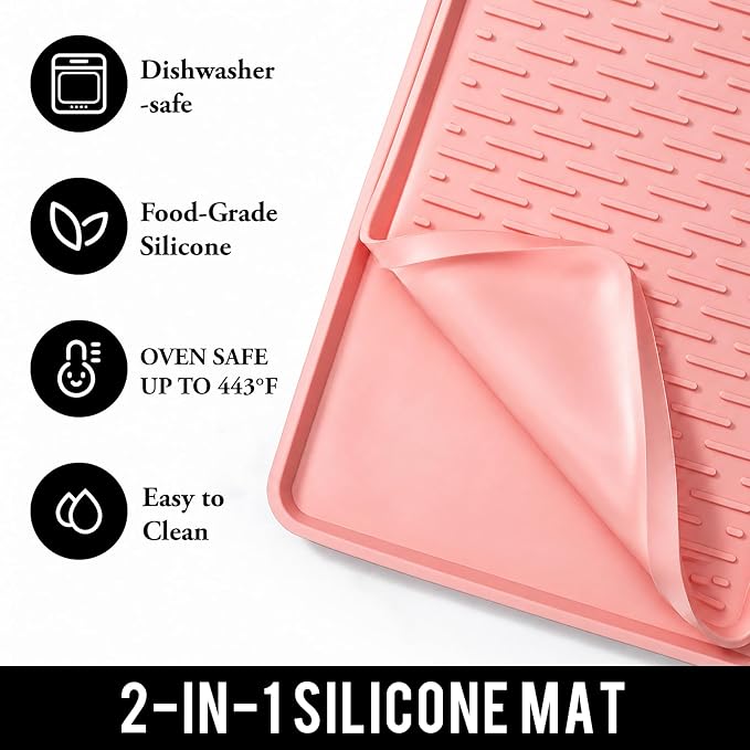 CAKETIME 2 In 1 Silicone Coffee Bar Mat Accessories for espresso Machine with Detachable Dish Drying Mat Easy to Clean Kitchen Cafetera Barista Tools Pink Home Decor Cut Girls Gifts