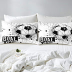 Erosebridal Kids Football Comforter Set Twin Size American Soccer Bedding Set Sports Games Duvet Sets for Boys Girls Children Teens Geometric Polygon Down Comforter for Bedroom, Black White