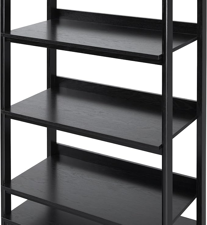 Walker Edison Modern Reeded 4-Shelf Bookshelf Bottom, 33 Inch, Two-Drawer Black