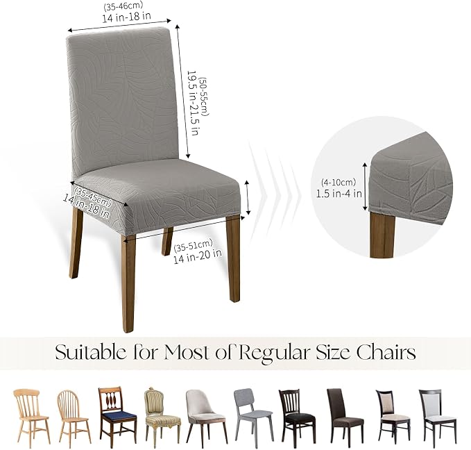 MOSAYT 100% Waterproof Dining Room Chair Covers Set of 2, Super Fit Stretch Jacquard Parson Chairs Slipcovers Removable Washable Chair Seat Protectors for Home, Kitchen, Banquet (Light Grey)