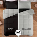 Basic Beyond Queen Comforter Set - Fluffy Comforter Queen Set for All Seasons - Reversible Black and Grey Queen Comforter Set for Mens - 3 Pieces (1 Comforter + 2 Pillow Shams)