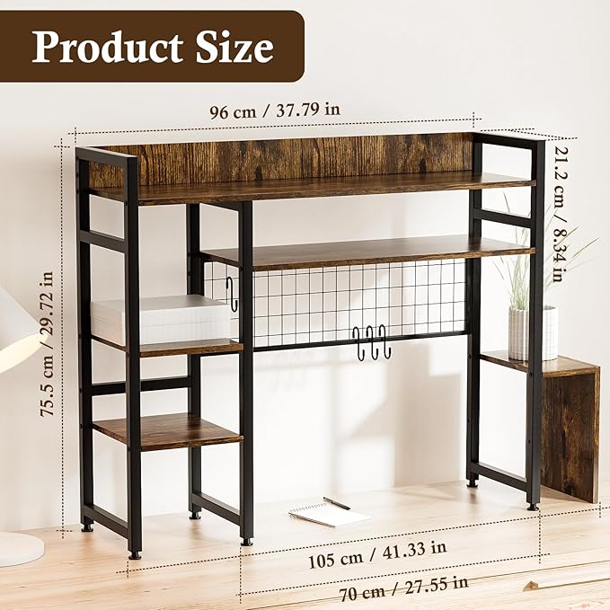 Computer Desktop Bookshelf Countertop Hutch Display Shelf Desktop Hutch Storage Organizer 2-Tier Multipurpose Wood Bookcase for Computer Desk for Home Office Study Room Bedroom