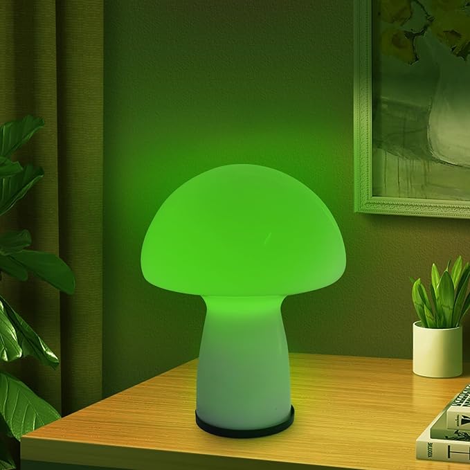 Milk White Mushroom lamp, Murano style retro design,Glass desk lamp with RGB 16 Color gradient dimmable LED bulbs, bedroom bedside bedside lamp, perfect home decoration.(LED Bulb Included)