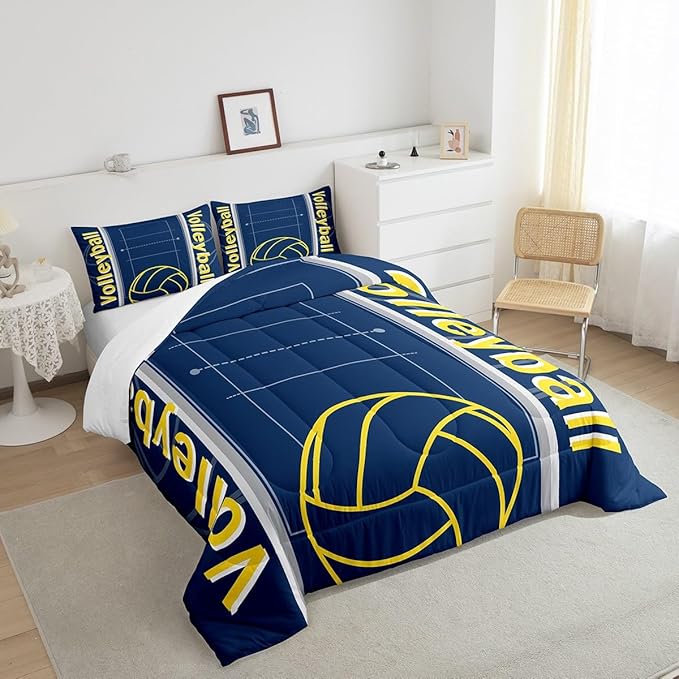 Feelyou Volleyball Bedding Set Queen Size Sports Game Comforter Set for Kids Boys Girls Decor Volleyball Player Comforter Microfiber Sports Gaming Duvet Set Bedroom Quilt Set