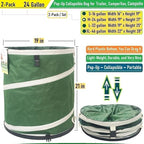 2-Pack 24 Gallon Collapsible Trash Can (19x21 in) Solid Bottom for Pop-Up Trash Can,Recycling Bin,Camping Waste Bin,Laundry Hamper,Yard Waste Bag,Yard Debris Bag,Lawn Grass,Garden Weeds Bags,Leaf Bags