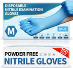 Medguy Medical Blue Nitrile Disposable Exam Gloves, 4 Mil 100 Pcs Powder-Free Latex-Free Food-Safe for Lab Cooking Cleaning