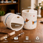 Ceramic Travel Coffee Mug 12 OZ, Cute Dachshund Pattern Coffee Cup, Handmade Style Ceramic Coffee Mug with Sip Hole for Women Men, Office Home Kitchen Gift